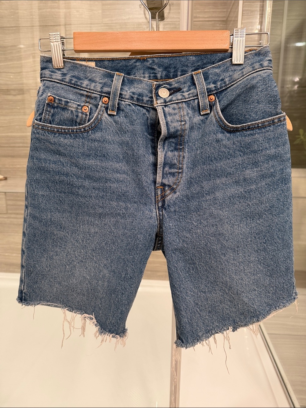 Women's Levi 501 Mid Blue Denim Cutoff Jean Shorts